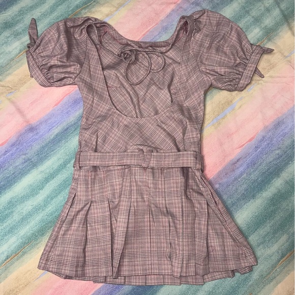 Free People Sevi Plaid Mini Dress Puff Sleeve Grey and Pink Combo Size XS NWOT - Picture 6 of 10